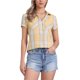 thumbnail image 1 of Camisas de cuadros para mujer INSPIRE CHIC con cuello de punta y botones, color amarillo y azul, 1 of 6