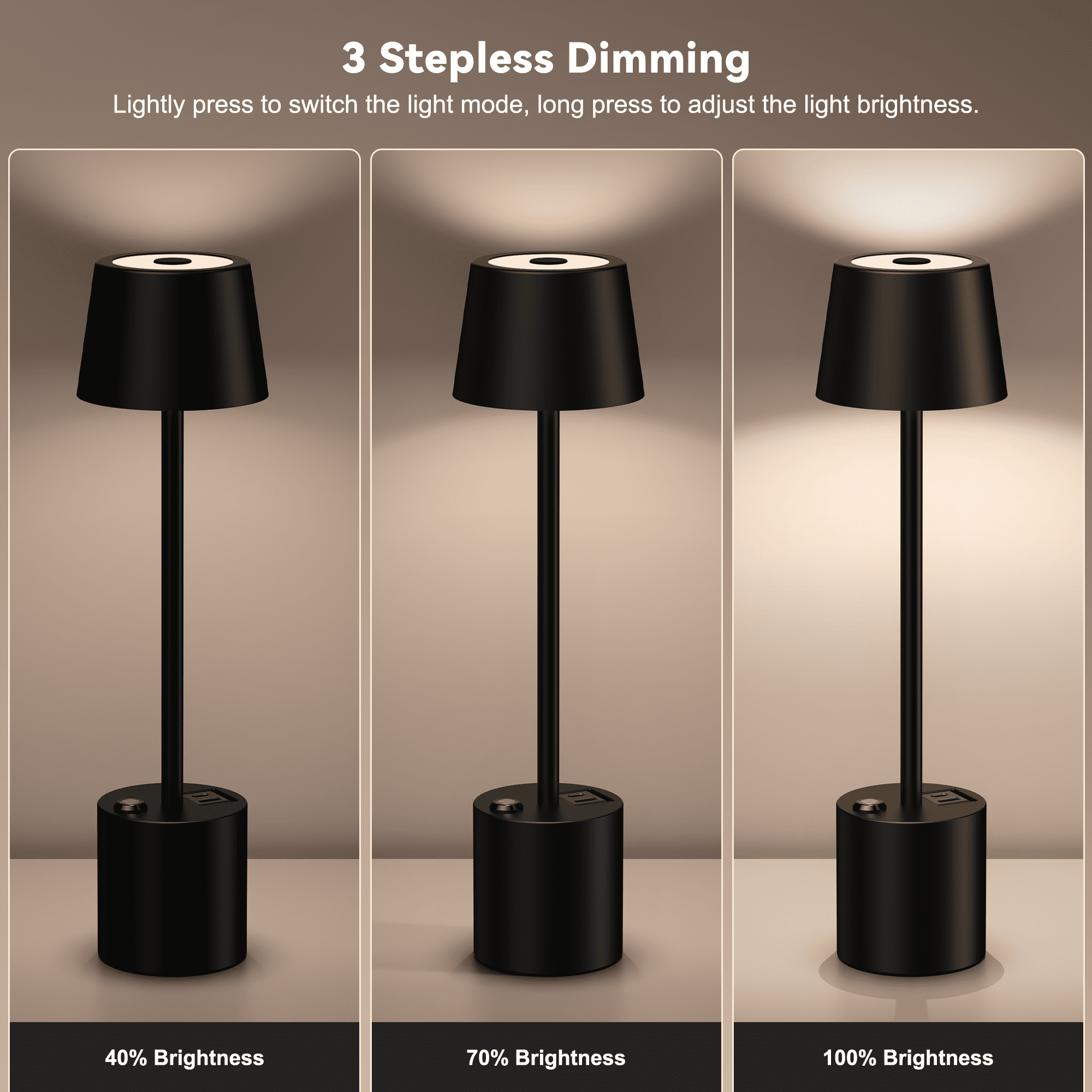 SZRSTH LED Cordless Table Lamp - 8000mAh Rechargeable Battery Operated Desk  Lamp, Outdoor Small Wireless Table Light, Portable Touch Lamp for Home  Patio Restaurant - Black 