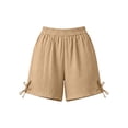 thumbnail image 6 of Costeam Womens Elastic Waist Side Split Casual Shorts Solid Color Loose Fit Lightweight Woven Fabric with Deep Side Pockets Summer Comfy Walking Lounge Shorts, 6 of 6