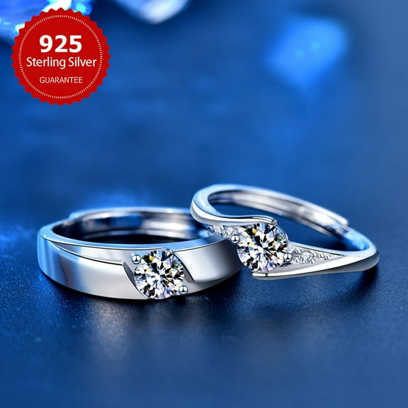 0.5Ct*2=1Carat, Silvery Weight about 5.78G One Pair of Romantic 0.5Carat Moissanite Couple Ring 925 Silver Flash Engagement Ring Wedding Ring Engagement Ring - Perfect Valentine'S Day, Anniversary