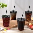 thumbnail image 4 of Sparklane 100 Set 16oz Plastic Cups with Lids and Straws,Disposable Black Clear Iced Coffee Cup with Lid,Round Bottom Plastic To Go Cups for Cold Drinks Slushie Smoothie Halloween Party Shop Supplies, 4 of 15