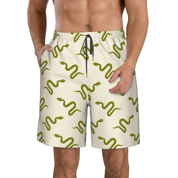 Vsdgher Green Snake Men's Beach Shorts, Surfing shorts, Swim trunks, Quick Dry Swim Trunks for Surfing Beach Fun -Small