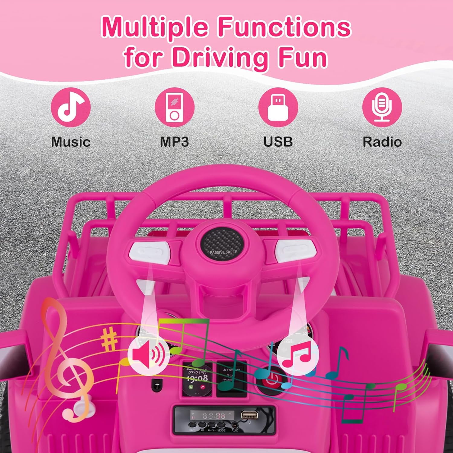 OLAKIDS Kids Ride on Car, 6V Battery Powered Electric Vehicle ATV for Toddlers with Foot Pedal, Music, Horn, Radio, Rear Storage, LED Lights, USB, 4 Wheels Toys for Boys Girls Aged 3-8 Years