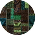 thumbnail image 1 of Ahgly Company Machine Washable Indoor Round Oriental Turquoise Blue Modern Area Rugs, 4' Round, 1 of 4