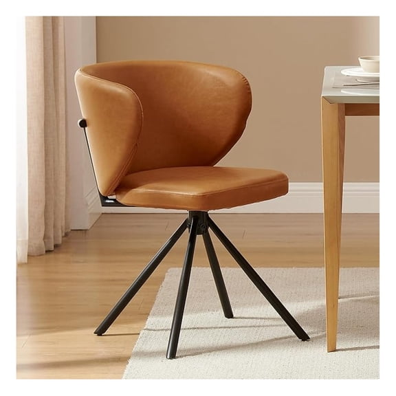 Modern Swivel Dining Chair - Faux Leather Dining Room Chair, Armless Side Chair with Metal Legs, Accent Chair for Kitchen Vanity, Brown