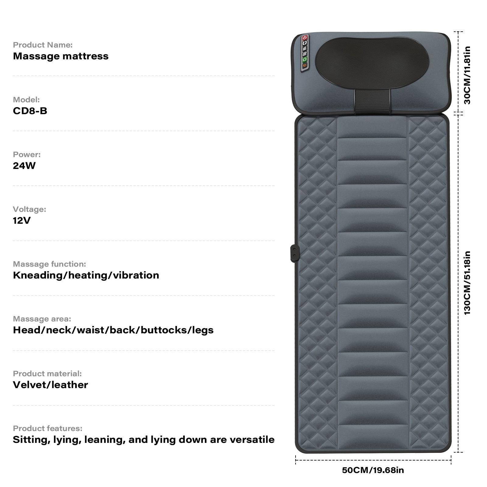 Ikristin Electric Full Body Massage Mat with Heating, Lumbar Traction, 10 Vibration Motors & Triple Back Heating Pad. Soothes Back/Waist/Hip/Legs, Ideal Gift for Women Men