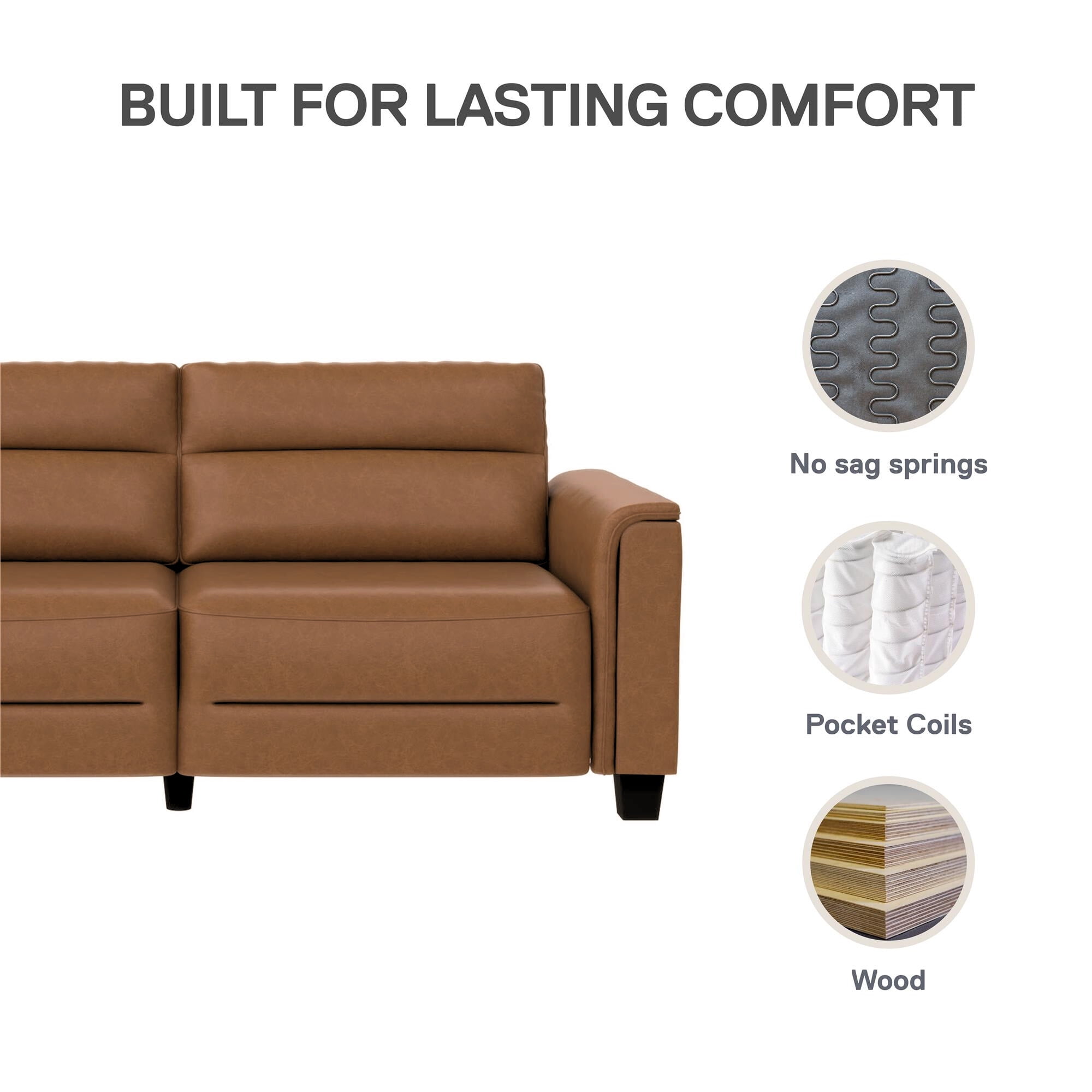 Mainstays Williamson 75.5" Sofa, Brown Faux Leather