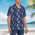 thumbnail image 2 of KLL Men's Hawaiian Shirt Short Sleeve Button Down Beach Shirts-Skull Flower Blue, 2 of 5