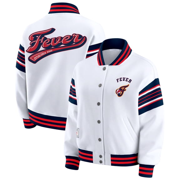 Women's WEAR by Erin Andrews White/Navy Indiana Fever Full-Snap Fleece Sweatshirt Jacket