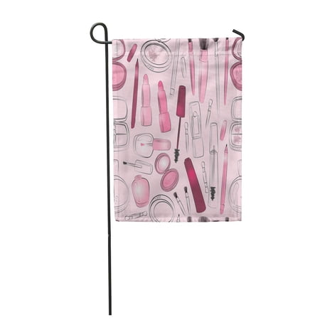 SIDONKU Make Up Beauty Product in Red and Pink Mascara Lipstick Eyeliner Blush Powder Garden Flag Decorative Flag House Banner 12x18 inch