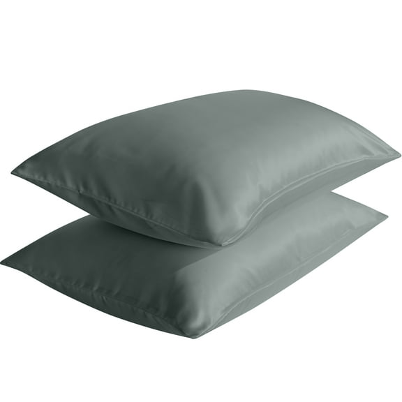 Flxxie Satin Pillowcases with Zipper Silky Soft Sateen Pillow Cases Covers Set of 2 (Queen, Dark Gray)