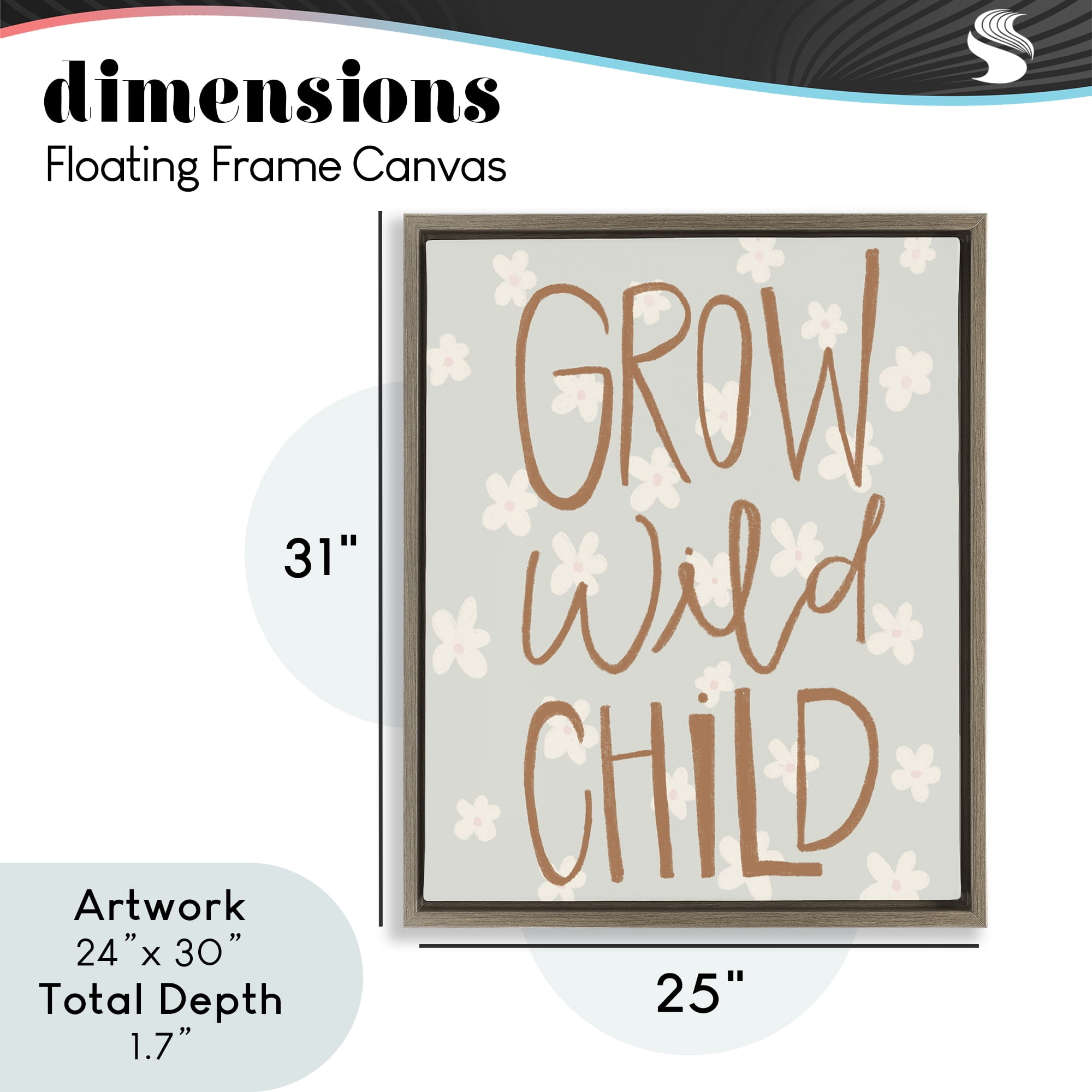 Grow Wild Child Flowers Brown Framed Floater Canvas Wall Art, design by Katie Griggs