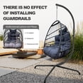 thumbnail image 3 of Foldable Swing Egg Chair with Stand Indoor Outdoor Wicker Rattan Patio Basket Hanging Foldable with Cushion Pillow and C Type Bracket for Kids Adult,350lbs Capaticy Black, 3 of 7