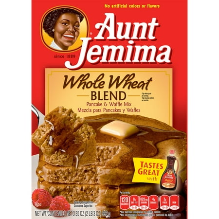 (4 pack) Aunt Jemima Whole Wheat Blend Pancake & Waffle Mix, 35 oz (Best Whole Grain Pancake Mix)