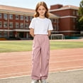 thumbnail image 2 of jiaxiM Girls Parachute Pants Kids Elastic Waist Wide Leg Cargo Pants Y2K Street Baggy Trousers with Pockets, 2 of 9