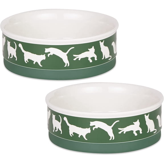 DII Pet Bowl Cats Meow Hunter Green Medium 6Dx2H (Set of 2)
