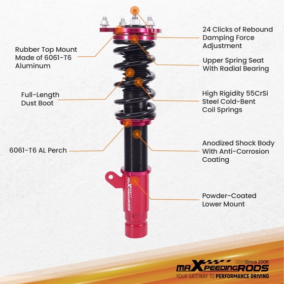 maXpeedingrods Coilovers for Honda Accord CV1/CV2/CV3 2018-2022, 24 Levels Damper Adjustable Coilovers Suspension Kit, Height Adjustable Shock Absorber Struts, Lowering Kit, Red