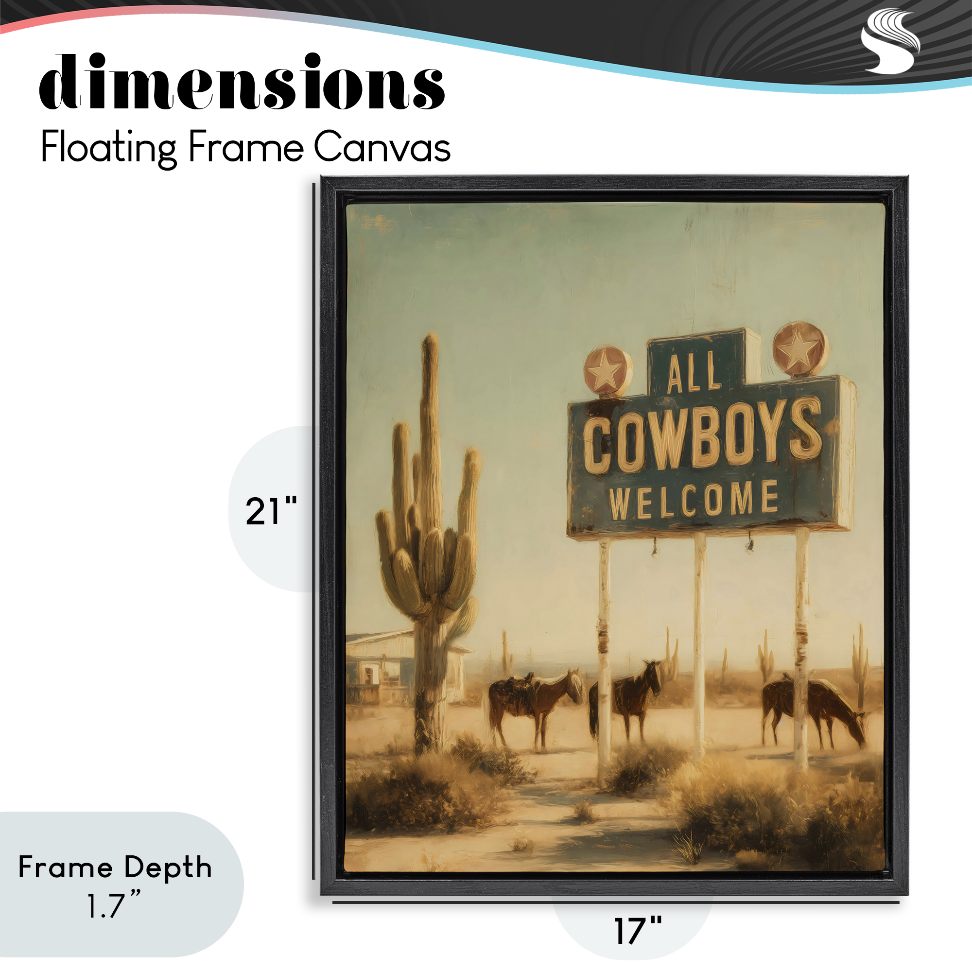 Stupell Industries All Cowboys Welcome Desert Black Framed Floater Canvas Wall Art, design by Arlington Prints