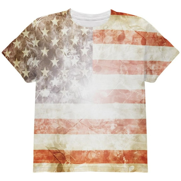 4th of July American National Anthem Flag and Lyrics All Over Youth T Shirt Multi YSM