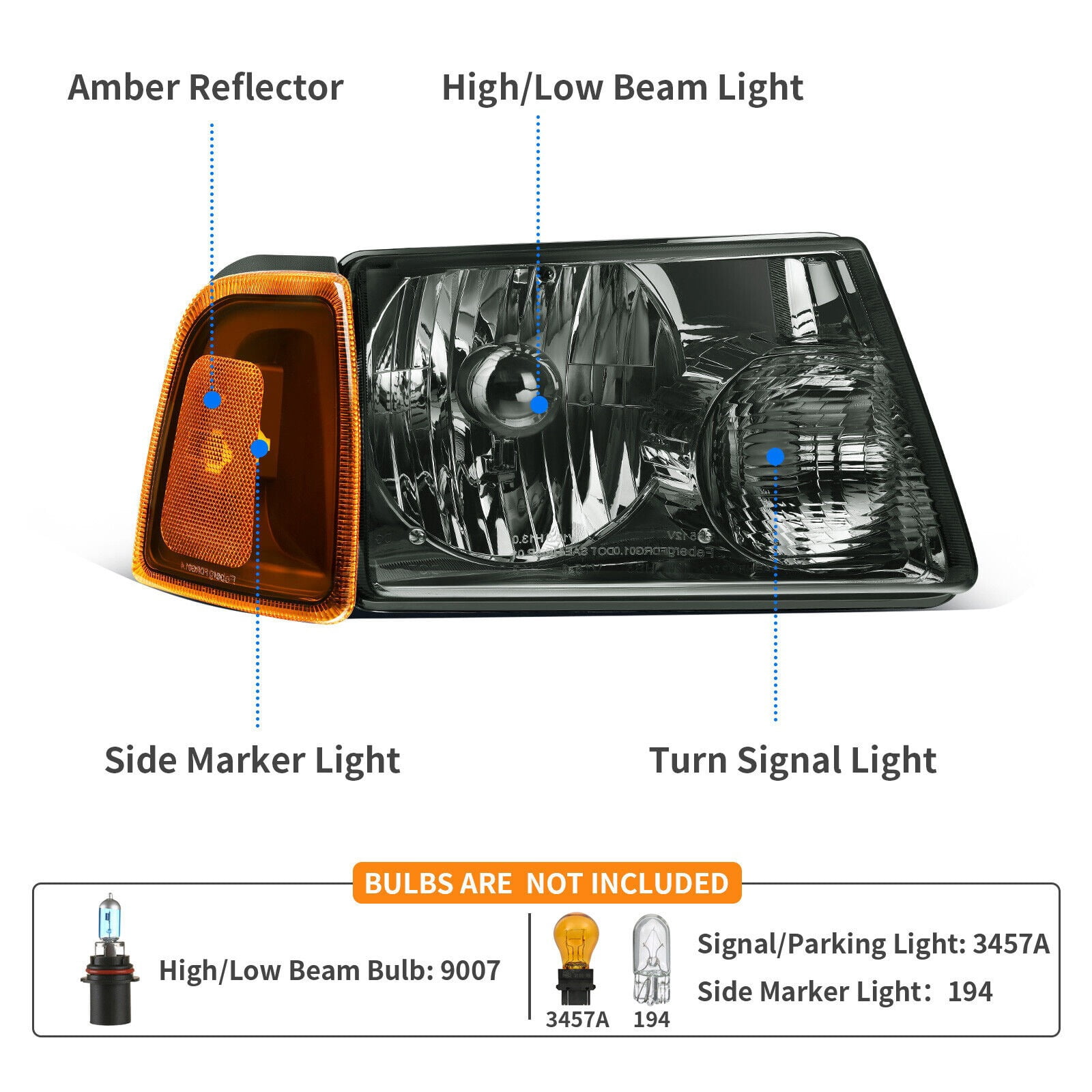 RVNI Headlights + Amber Corner Turn Signal For 2001-2011 Ford Ranger Smoke Lens Lamps