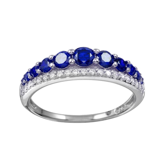 Polished Rhodium Plated 925 Sterling Silver Blue & Clear CZ Ring Band Jewelry Female Size 9