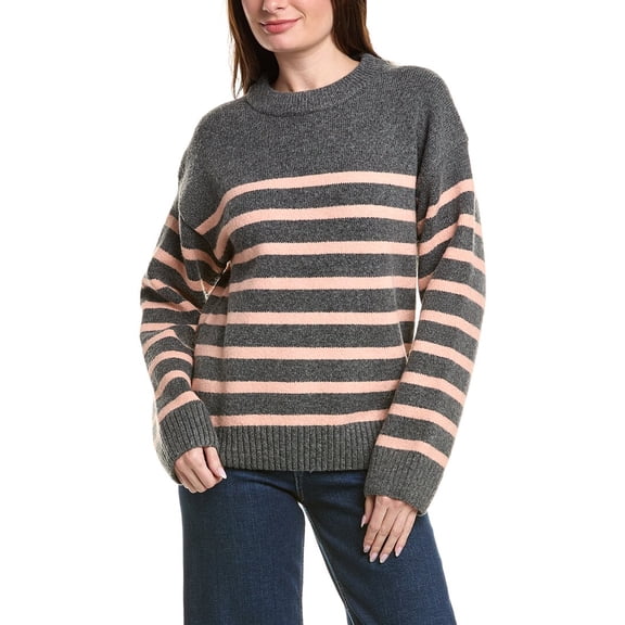 English Factory womens Striped Crewneck Sweater, l, Grey