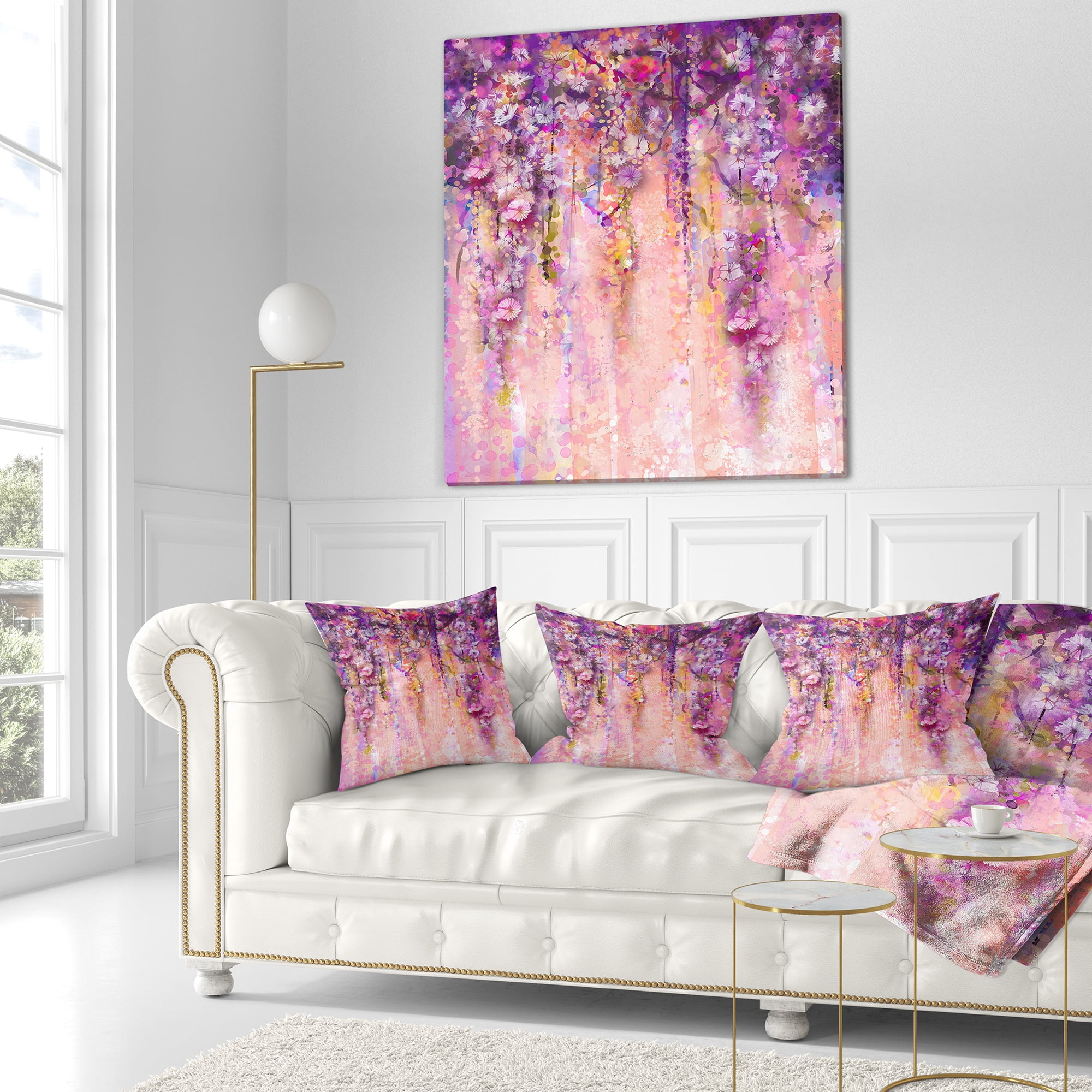 Designart Pink and Violet Flowers Watercolor - Floral Throw Pillow - 16x16