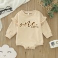 thumbnail image 2 of LIIPEE Girls Boys Bodysuit Ruffled Long Sleeve Round Neck Letter Printed Pullover Hoodless Sweatshirt Bodysuits Girl Trendy Birthday One-Pieces,Beige,12-18 Months, 2 of 7