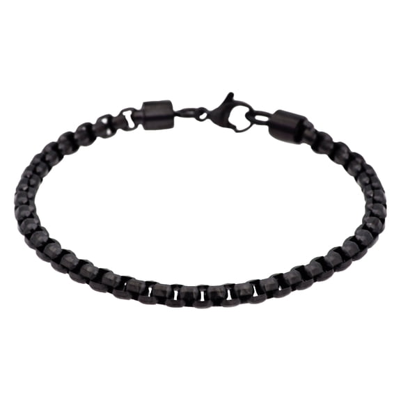 Arista Men's Rolo Link Bracelet in Black Plated Solid Stainless Steel, 8.5"