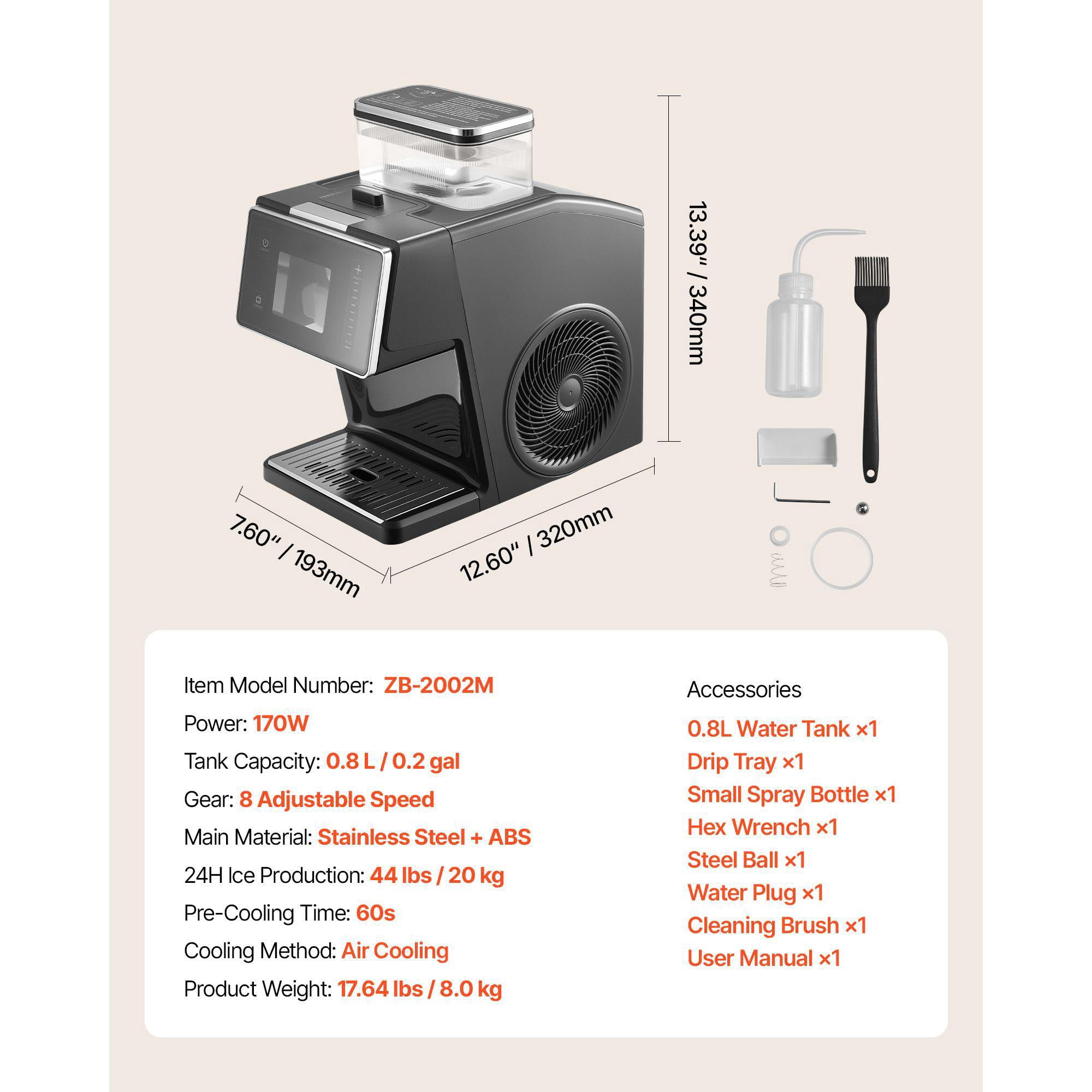Snowflake Ice Machine 44LBS 24H Stainless Steel Blade Ice Shaver Electric Snow Cone Maker 0.2 Gal Tank 60S Fast Pre Cooling for Home Small Gatherings