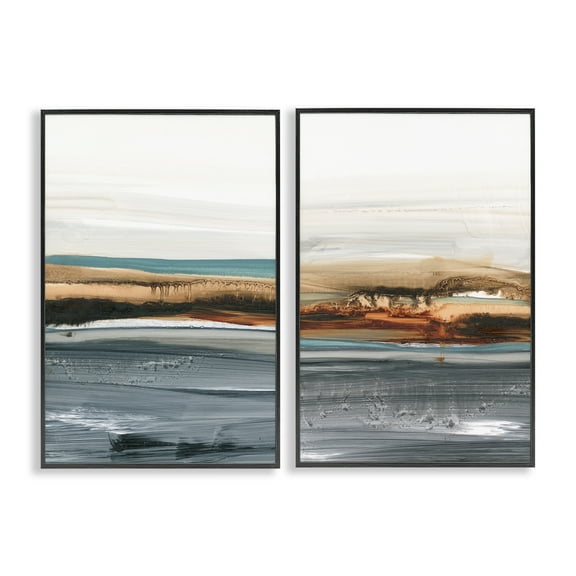 Stupell Industries Coastal Beach Impression Abstract Painting Black Framed Art Print Wall Art, 12 x 18, Set of 2