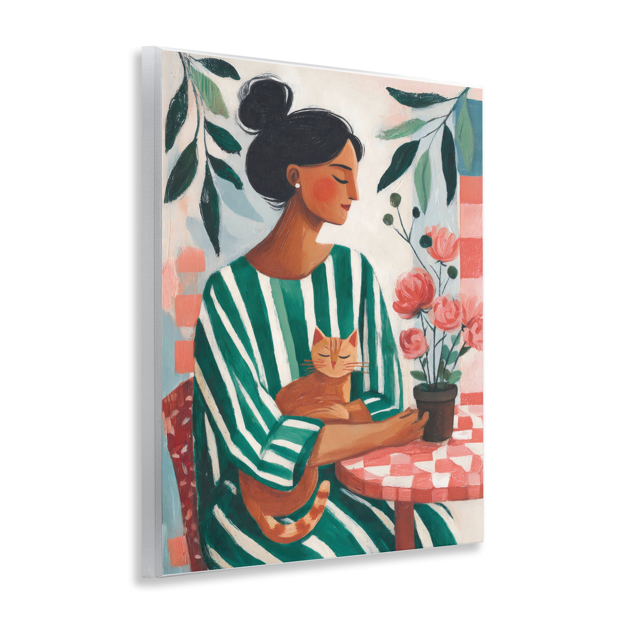 Stupell Industries Cat Lady in Striped Dress Wall Plaque Art, design by Sisi and Seb
