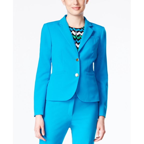 Calvin Klein Womens Petites Ponte Single Vent Two-Button Blazer Cerulean 2P