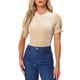 thumbnail image 1 of Camisa de Cuello Volante Inspire Chic para Mujeres, Blusa de Terciopelo de Manga Corta, Talla XS, Color Caqui, 1 of 6