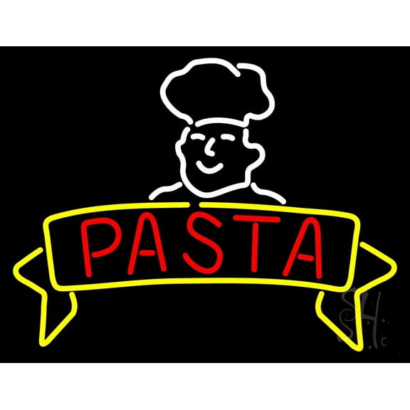 Pasta With Chef LED Neon Sign 15 x 19 - inches, Clear Edge Cut Acrylic Backing, with Dimmer - Bright and Premium built indoor LED Neon Sign for restaurant window and interior decor.