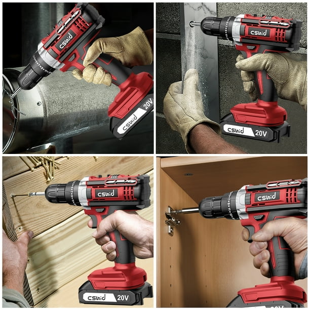 20V Cordless Power Drill Set Drill Kit with 1 Lithium Ion Charger 3 8 Keyless Chuck Electric Drill W 2 Variable Speed LED Light 25 1 Position and 34pcs Drill Driver Bits Red Walmart