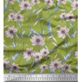 thumbnail image 1 of Soimoi Green Japan Crepe Satin Fabric Arrow & Anemone Floral Fabric Prints By Yard 42 Inch Wide, 1 of 3