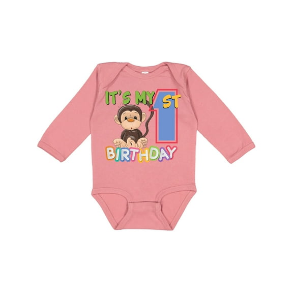 Inktastic Monkey First Birthday Boys or Girls Long Sleeve Baby Bodysuit
