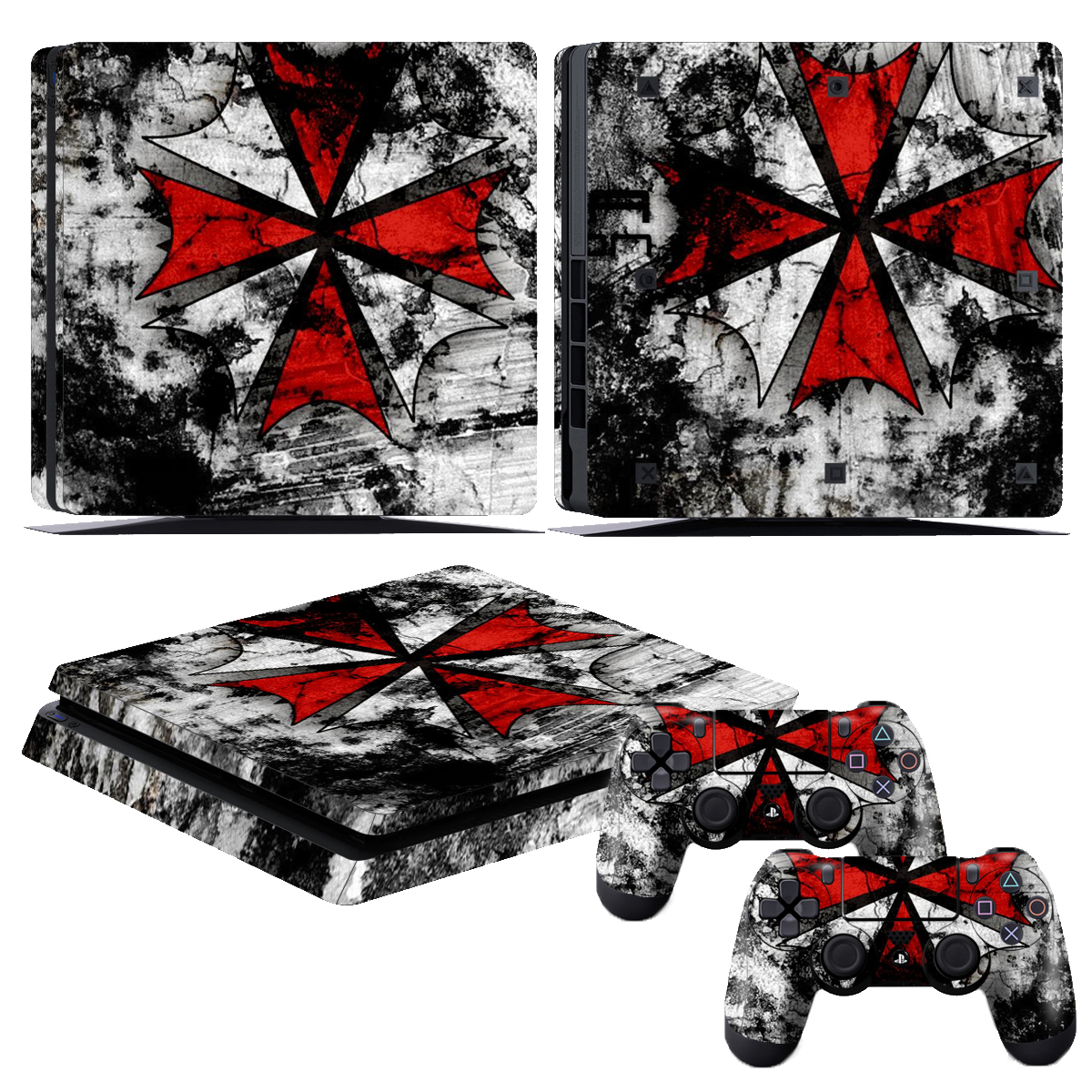 Vinyl Sticker Decals for Playstation 4 Slim Console & 2 Remote Game Pad