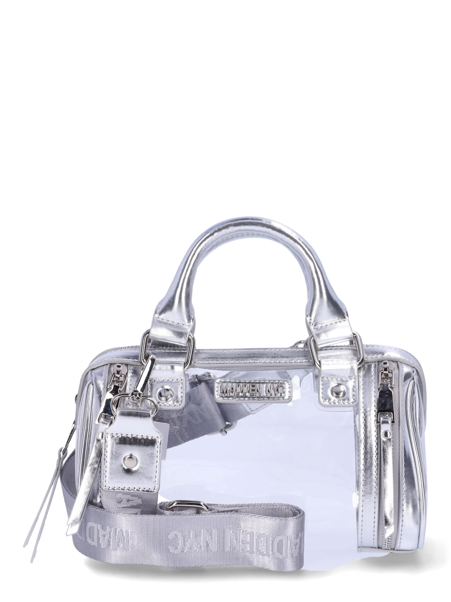 Madden NYC Women’s Clear Barrel Bag, Metallic Silver-Tone