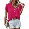 thumbnail image 2 of Ruyang Women's Short Sleeve Solid Color Summer Chiffon Tops Fashion Casual Button Down T Shirt Top Large Shirt for Women, 2 of 4