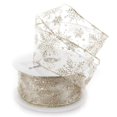 thumbnail image 1 of Ribbon Traditions Glitter Snowflakes Sheer Wired Ribbon 2 1/2 Inch By 10 Yards - Ivory/Gold, 1 of 4