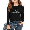 thumbnail image 2 of CLOISE Black Kids White T Shirt Long Sleeve Boys Girls Youth Crew Neck Tops Heart Casual Fashion Fall Winter Clothes 2-15T, 2 of 4