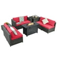 thumbnail image 2 of Patiojoy 9 PCS Rattan Dinning Set Wicker Sofa w/Propane Gas Fire Pit 60,000 Btu Heater Red, 2 of 10