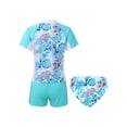 thumbnail image 2 of iiniim Girls Short Sleeve Rash Guard Set with Briefs 3Pcs Summer Swimsuit for Surfing Diving Leaf 10, 2 of 7
