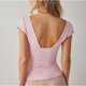 thumbnail image 2 of Solid color low cut short sleeve casual pink S, 2 of 4