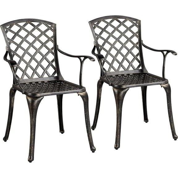 CSPP Outdoor Patio Dining Chairs, Set of 2 Aluminum Metal Arm Chairs Bistro Chair Set for Backyard, Pool, Garden, Porch - Bronze
