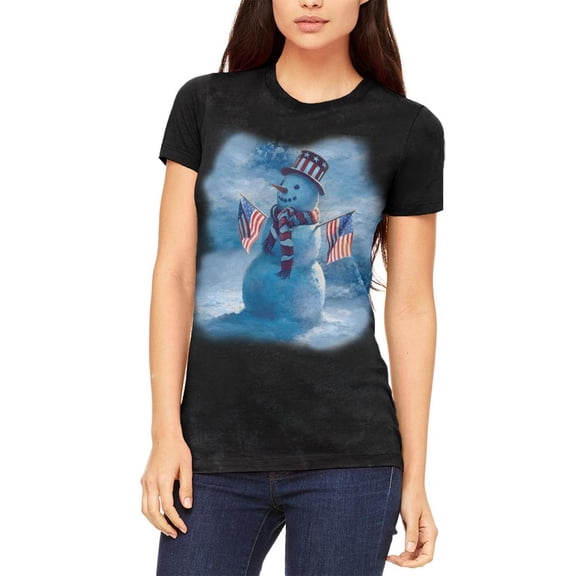 4th Of July Patriotic Snowman Juniors Soft T Shirt Charcoal Black Triblend LG
