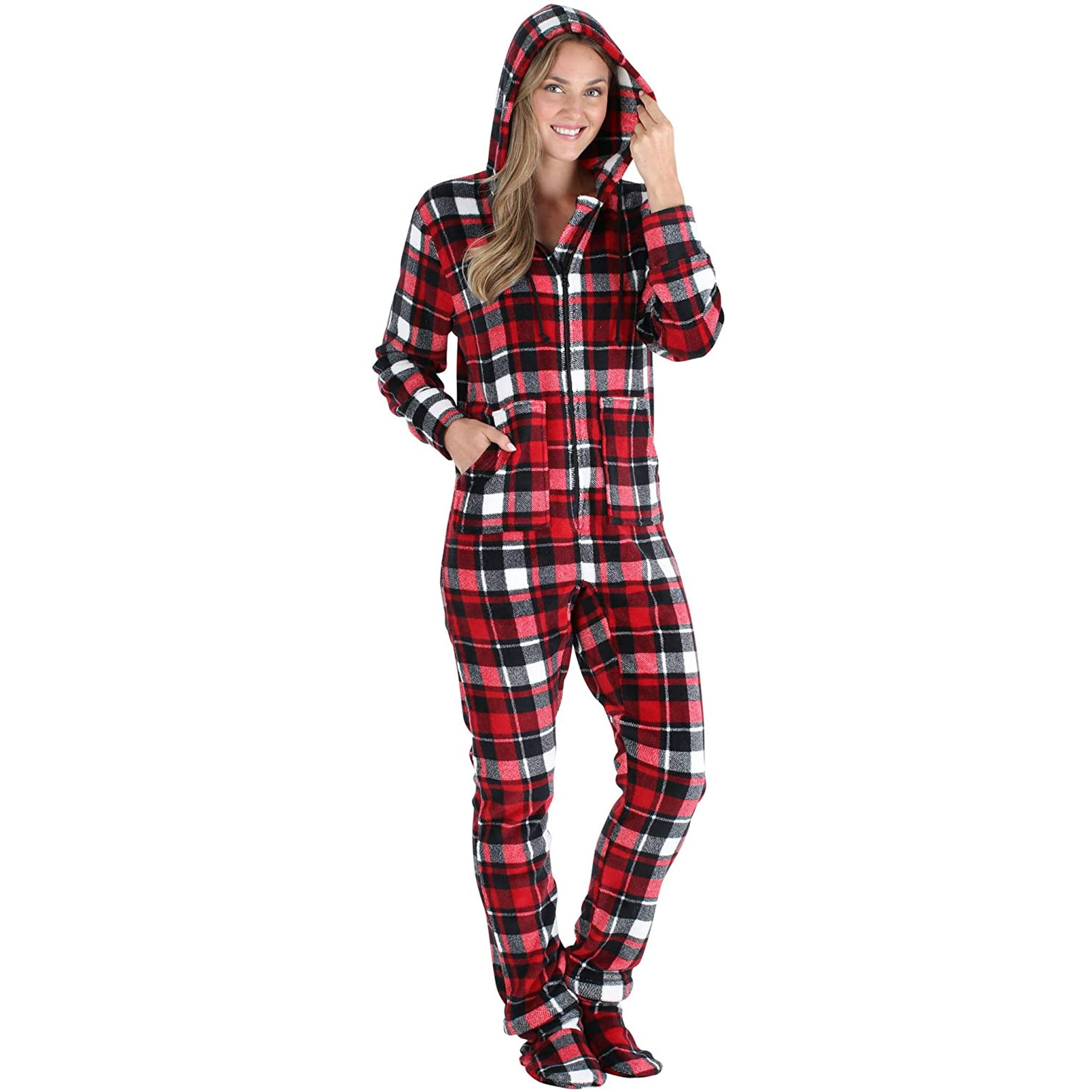 Cinhao Women s Fleece Hooded Footed Onesie Pajama Other L