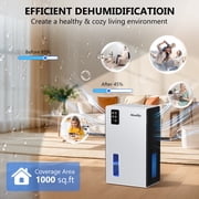 95OZ Dehumidifier for Home, 1000 Sq.Ft Moisture Absorber with Auto Shut-Off, 7 Color LED Lights for Bedroom, Bathroom, Basement, Closet (Silver)